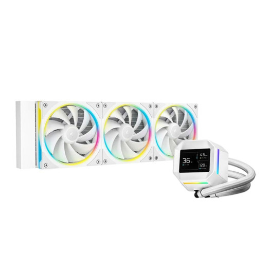 DeepCool LM360 Liquid CPU Cooler, 2.4" IPS Display, 360mm Radiator, 3x 120mm FL12 SE aRGB Fans, 2400 RPM Fan Speed, 66.23 CFM AirFlow, Hydro Bearing Type, White